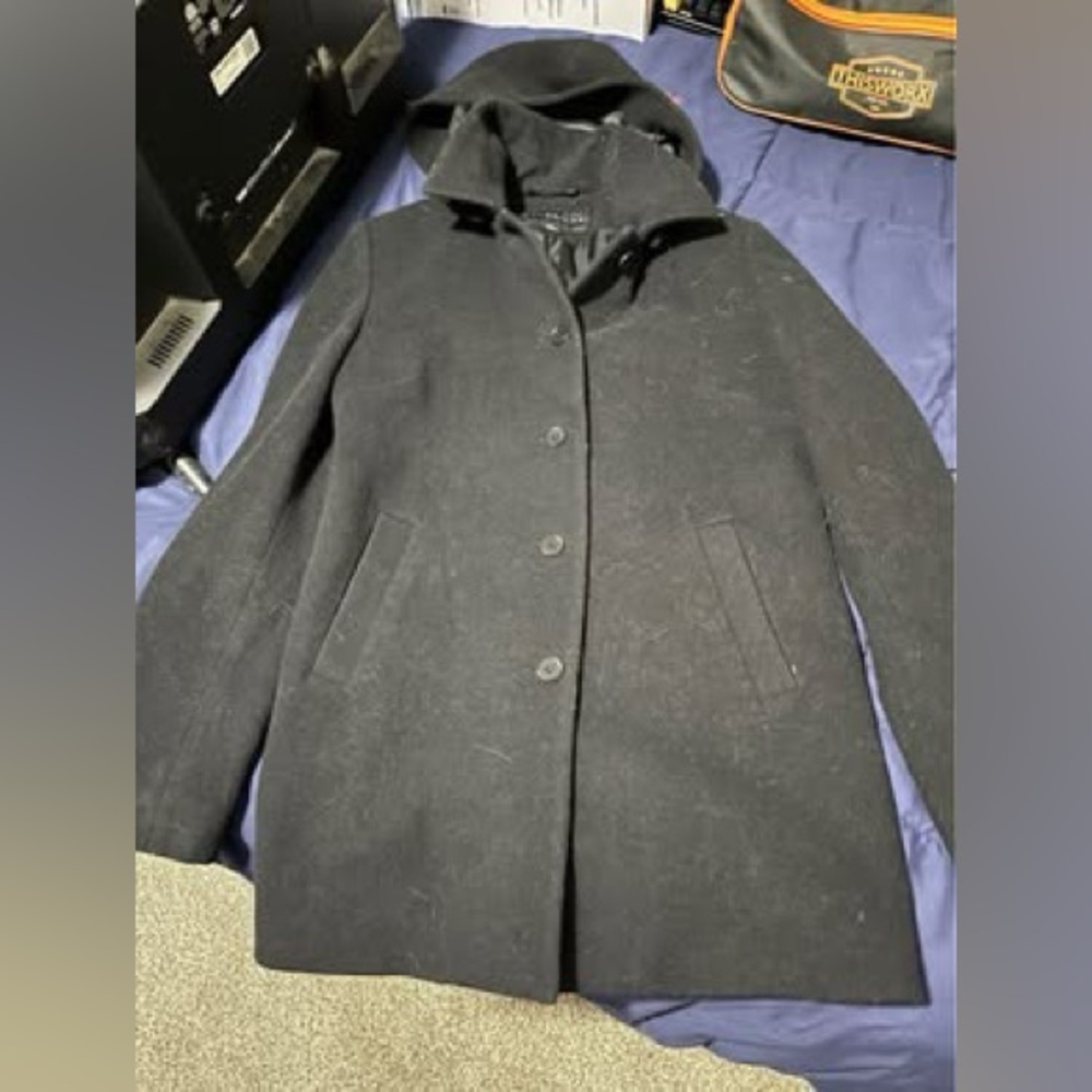Kenneth Cole Reaction Black Hooded Pea Coat